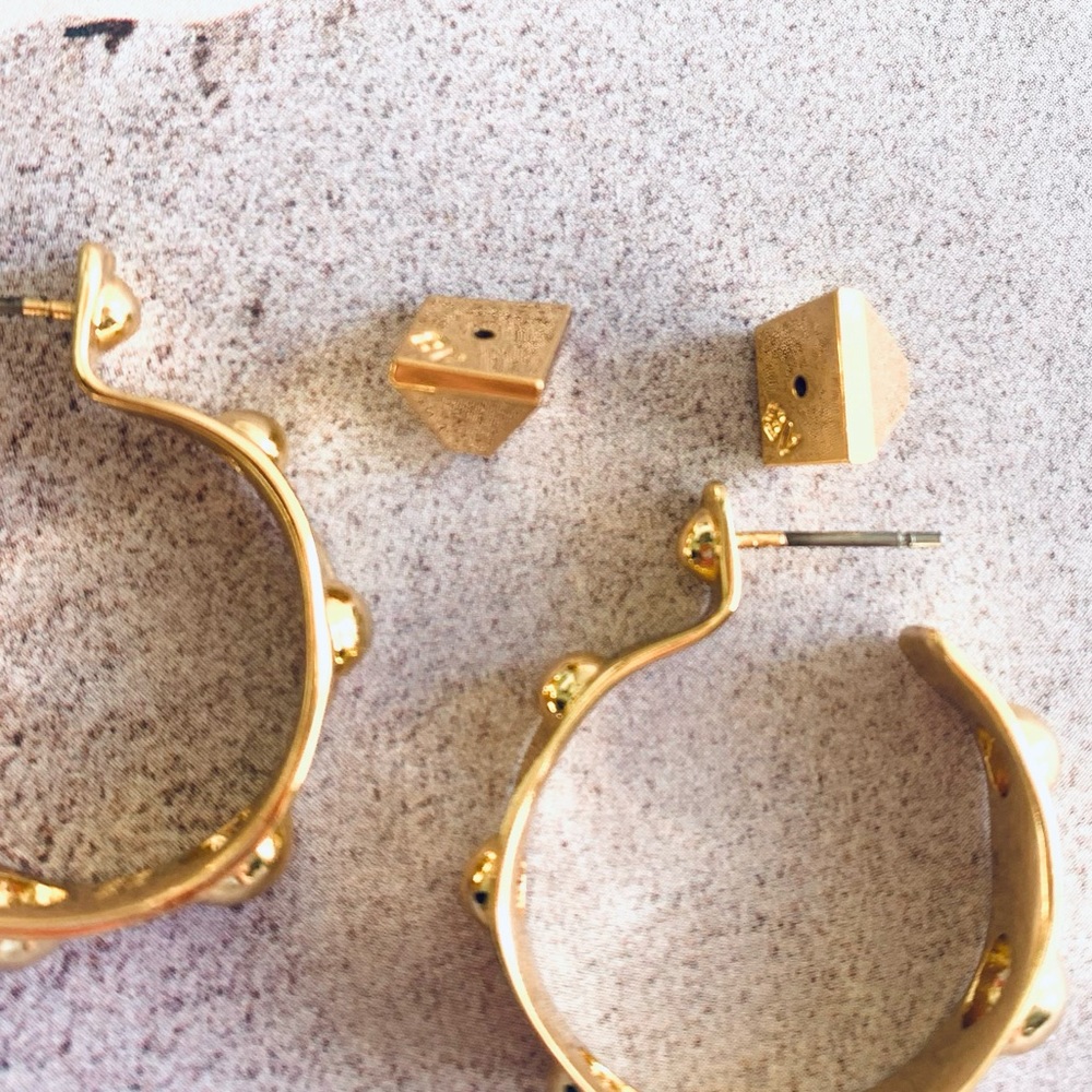 ALEXIS BITTAR• Gold Byzantine Sculpted Raised Repoussé Molten Dots Hoop Earrings - Picture 12 of 13